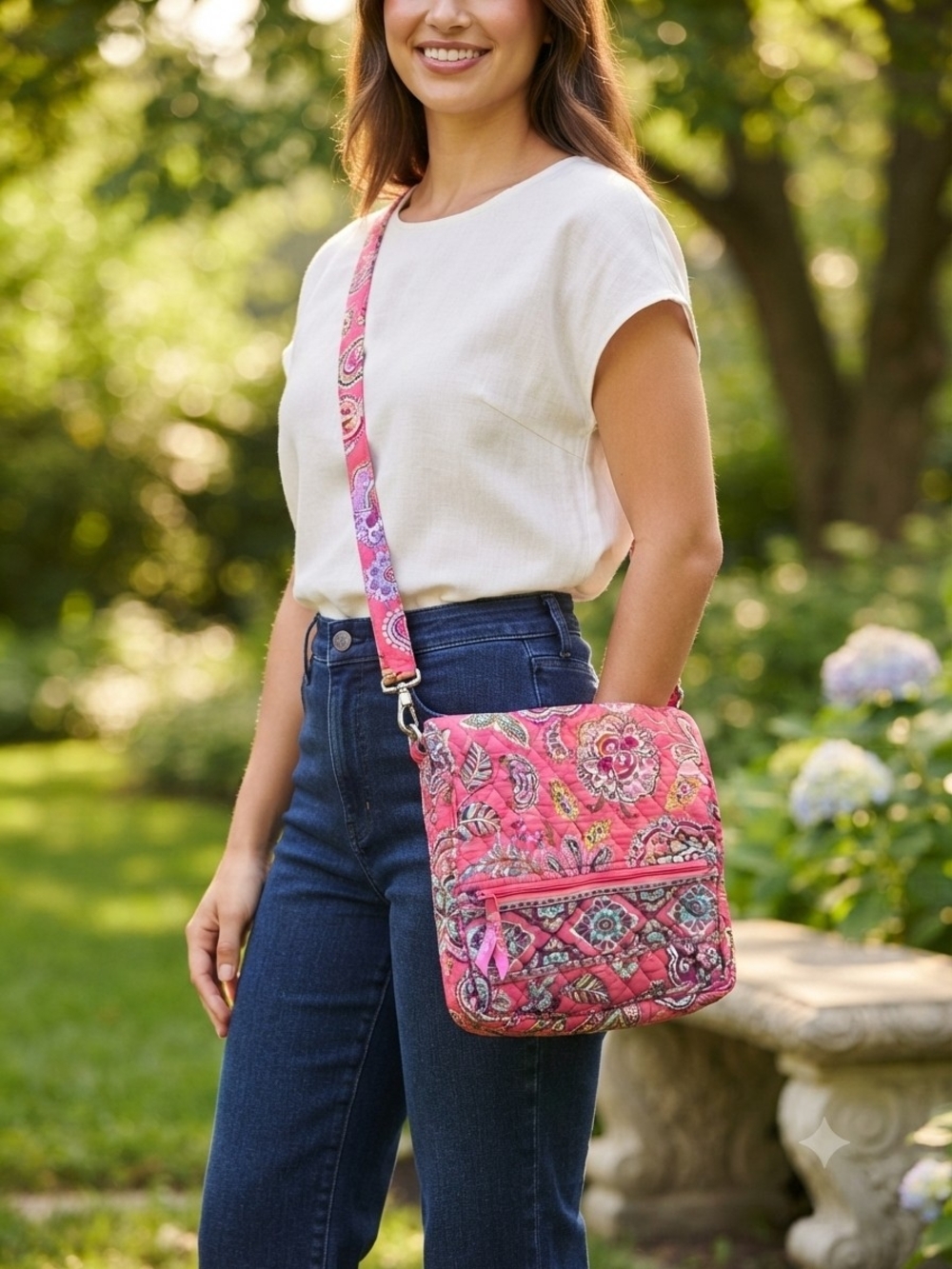 Vera Bradley Pink Floral Quilted Crossbody 12x12x1
